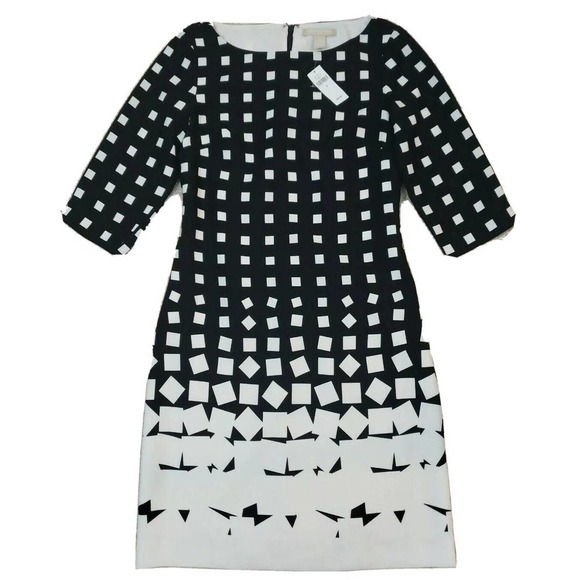 Banana Republic ~Woman Size 0~Black White Geometric Print Dress Lined NWT $89.99 - Picture 1 of 12